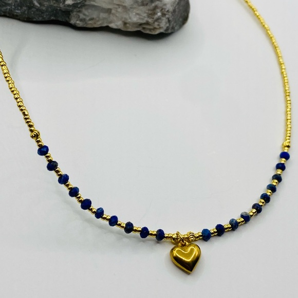 NEW Gold & Lapis Heart Layering Necklace - Picture 2 of 7